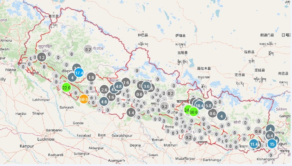 बाग्मती, गण्डकी, लुम्बिनी र सुदूरपश्चिममा भारी वर्षाको चेतावनी